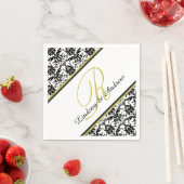 Black Damask White Gold Monogram Wedding Serviette (Beispiel)