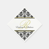Black Damask White Gold Monogram Wedding Serviette (Ecke)