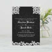 Black Damask White Lace Wedding Einladung (Stehend Vorderseite)