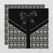 Black Damask White Wedding Damask Einladung (Vorne/Hinten)