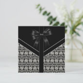 Black Damask White Wedding Damask Einladung (Stehend Vorderseite)
