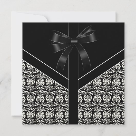 Black Damask White Wedding Damask Einladung (Vorderseite)