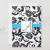 Black Damask Wirbel Bright Aqua Raise Trim Einladung (Vorderseite)