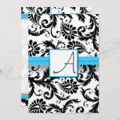 Black Damask Wirbel Bright Aqua Raise Trim Einladung (Vorne/Hinten)