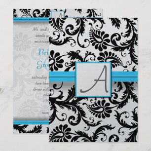 Black Damask Wirbel Bright Aqua Raise Trim Einladung