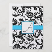 Black Damask Wirbel Light Bright Aqua Trim Einladung (Vorderseite)