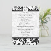 Black Damask Wirbel mit Dots Wedding Einladung (Stehend Vorderseite)