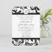 Black Damask Wirbel mit Dots Wedding Einladung (Stehend Vorderseite)