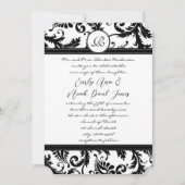 Black Damask Wirbel mit Dots Wedding Einladung (Vorderseite)