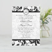 Black Damask Wirbel mit Dots Wedding Einladung (Stehend Vorderseite)