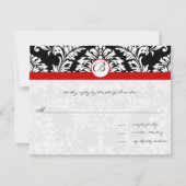 Black Damask Wirbel Red Trim Wedding Einladung (Vorderseite)