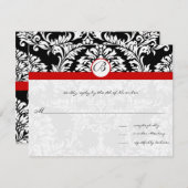 Black Damask Wirbel Red Trim Wedding Einladung (Vorne/Hinten)