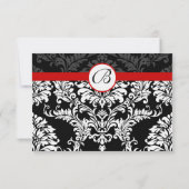 Black Damask Wirbel Red Trim Wedding Einladung (Rückseite)