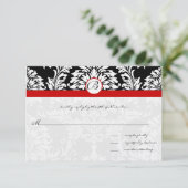 Black Damask Wirbel Red Trim Wedding Einladung (Stehend Vorderseite)