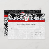 Black Damask Wirbel Red Trim Wedding Einladung (Vorne/Hinten)