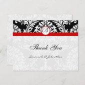 Black Damask Wirbel Red Trim Wedding Einladung (Vorne/Hinten)