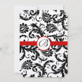 Black Damask Wirbel Red Trim Wedding Einladung (Rückseite)
