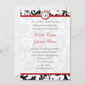 Black Damask Wirbel Red Trim Wedding Einladungen (Rückseite)