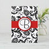 Black Damask Wirbel Red Trim Wedding Einladungen (Stehend Vorderseite)