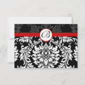 Black Damask Wirbel Red Trim Wedding RSVP (Rückseite)