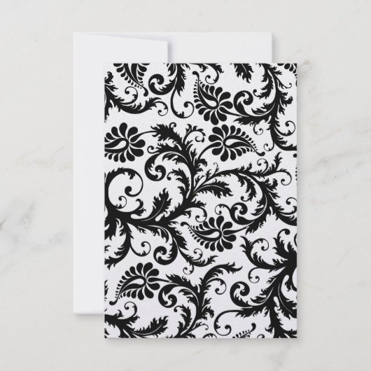 Black Damask Wirbel Red Trim Wedding RSVP (Rückseite)