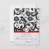 Black Damask Wirbel Red Trim Wedding RSVP Karte (Vorderseite)