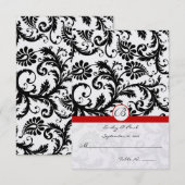 Black Damask Wirbel Red Trim Wedding RSVP Karte (Vorne/Hinten)