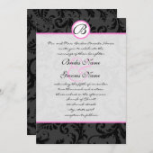 Black Damask Wirbel Rosa Trim Hochzeitseinladungen Einladung (Vorne/Hinten)