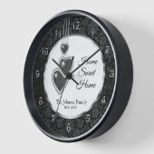 Black Damask with Hearts - Zuhause Sweet Zuhause Uhr (Winkel)