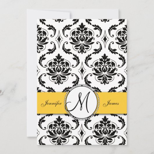 Black Damask Yellow Wedding 5 x 7 Einladung (Vorderseite)