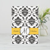 Black Damask Yellow Wedding Einladung (Stehend Vorderseite)