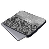 Black Damaskas White Diamond Pattern Glitzer Laptopschutzhülle (Vorne Knopf)