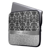 Black Damaskas White Diamond Pattern Glitzer Laptopschutzhülle (Vorderseite Links)