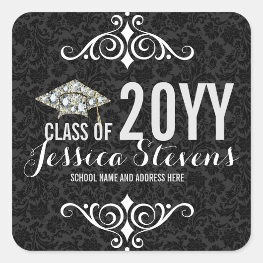 Black Damaskons Imitate Damions Abschluss Hat 2b Quadratischer Aufkleber (Vorderseite)