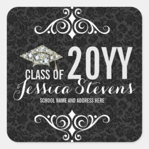 Black Damaskons Imitate Damions Abschluss Hat 2b Quadratischer Aufkleber