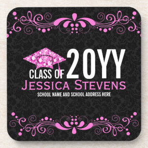 Black Damasks Pinke Lace & Diamonds Hat Grad 2015 Getränkeuntersetzer