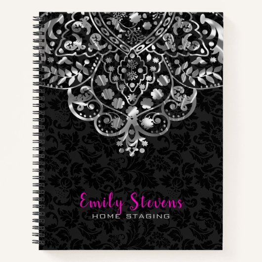 Black Damasks Silver Lace Notizblock (Vorderseite)