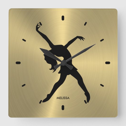 Black Dancer Silhouette auf der Basis von Metallic Quadratische Wanduhr (Vorderseite)