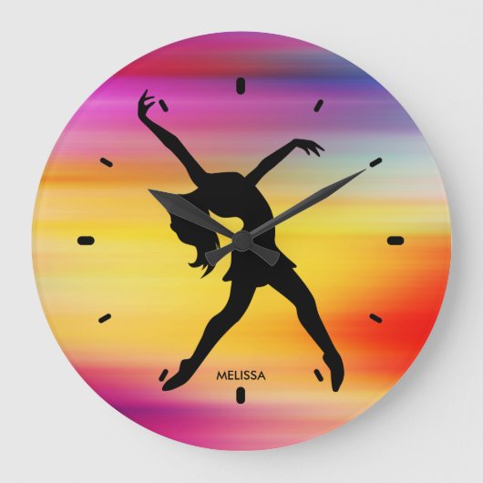 Black Dancer Silhouette im Abstrakten Hintergrund Große Wanduhr (Vorderseite)