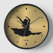 Black Dancer Silhouette Metallic Gold Hintergrund Uhr (Vorderseite)
