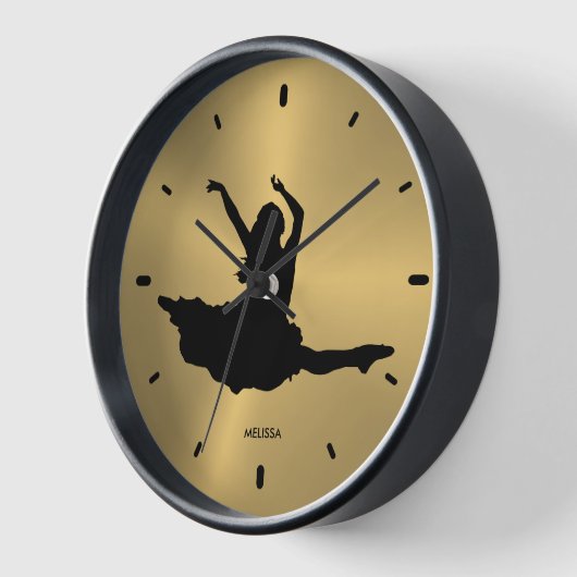 Black Dancer Silhouette Metallic Gold Hintergrund Uhr (Winkel)