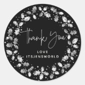 Black Danke Ihnen Weihnachten Holly Wreath Runder Aufkleber (Vorderseite)