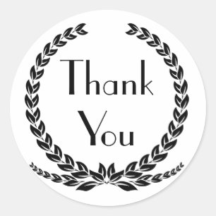 Black Danke Laurel Leaf Wreath Wedding Party Runder Aufkleber