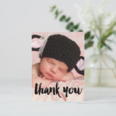 Black Dankeschön Foto Baby Birth Ankündigung Postkarte (Stehend Vorderseite)