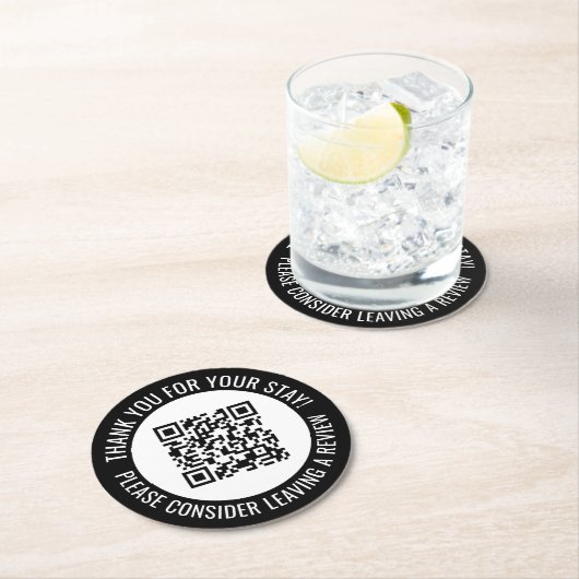 Black Dankeschön & Scan Me Promotion QR Code Runder Pappuntersetzer (Vor Ort)