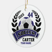 Black, Dark Blue and White Personalize Soccer ⚽ Keramik Ornament (Links)