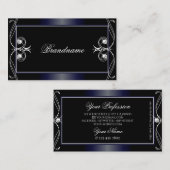 Black Dark Blue Verziert Sparkling Diamonds Orname Visitenkarte (Vorne/Hinten)