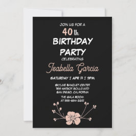 Black Dark Floral Birthday Invitation  Einladung