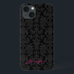 Black & Dark Gray Vintage Floral Damasks Case-Mate iPhone Hülle<br><div class="desc">Vintage elegant floral pattern in dark gray and black monotones. Customizable monogram version.</div>