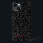 Black & Dark Gray Vintage Floral Damasks Case-Mate iPhone Hülle<br><div class="desc">Vintage elegant floral pattern in dark gray and black monotones. Customizable monogram version.</div>